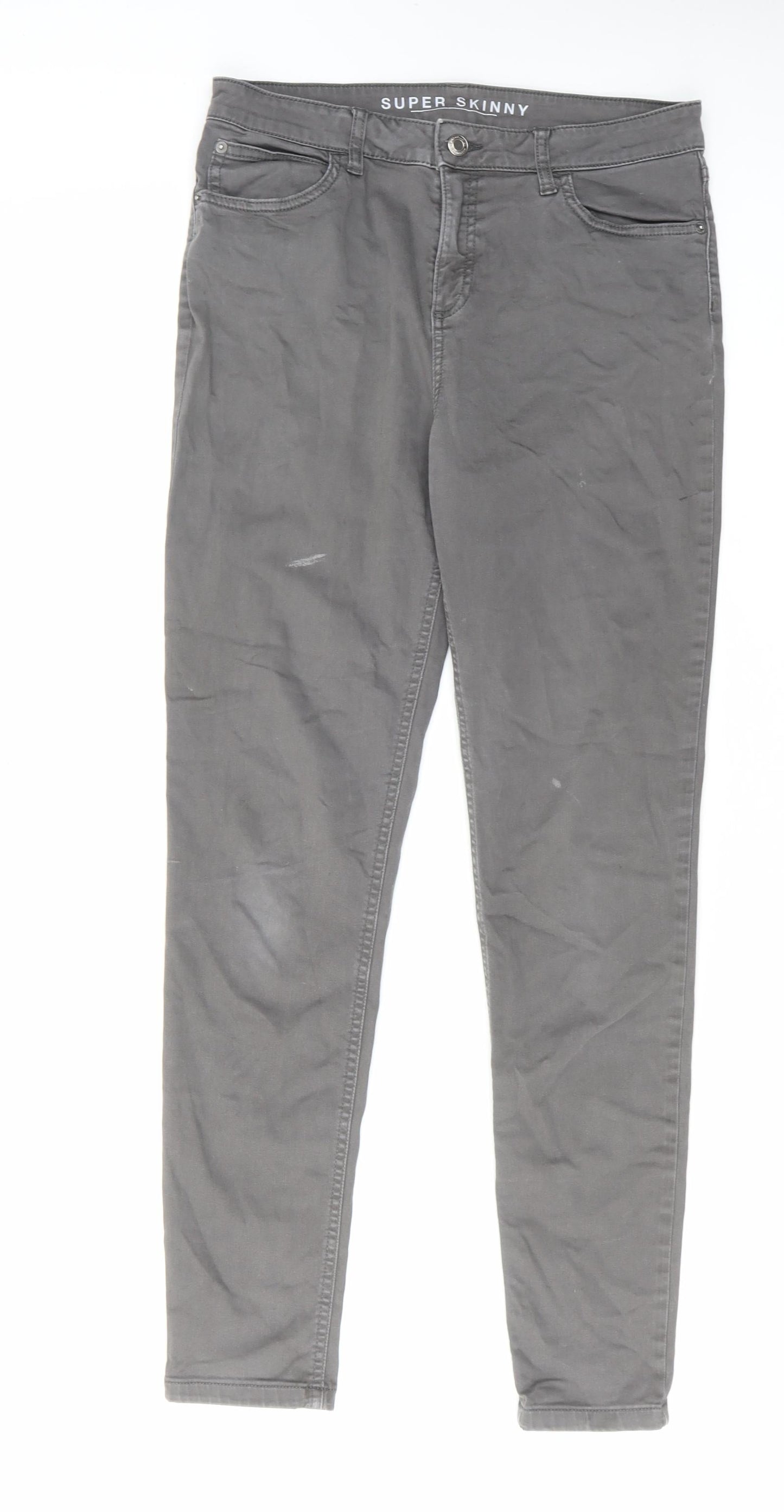 Marks and Spencer Womens Grey Cotton Skinny Jeans Size 12 L30 in Regular Zip