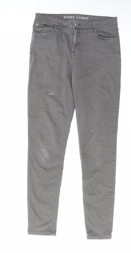 Marks and Spencer Womens Grey Cotton Skinny Jeans Size 12 L30 in Regular Zip