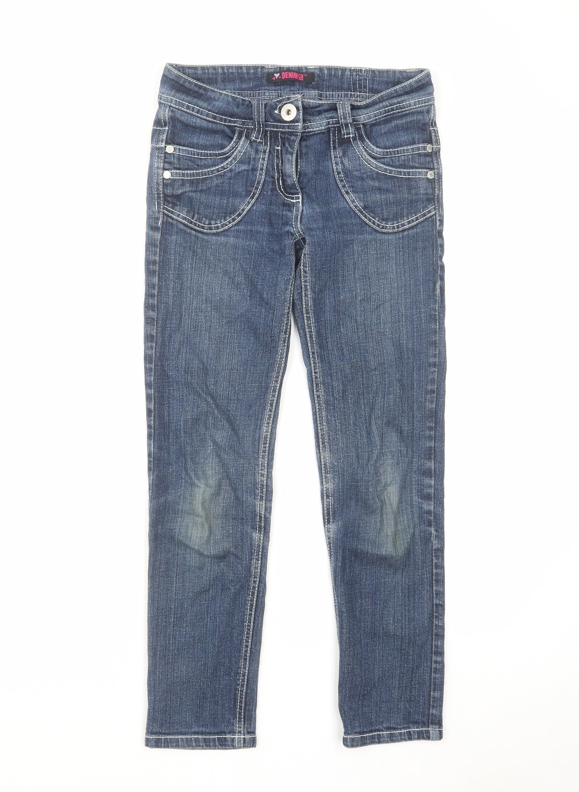 Additional front view of Denim & Co. girls’ blue cotton skinny jeans, size 9-10, years regular zip