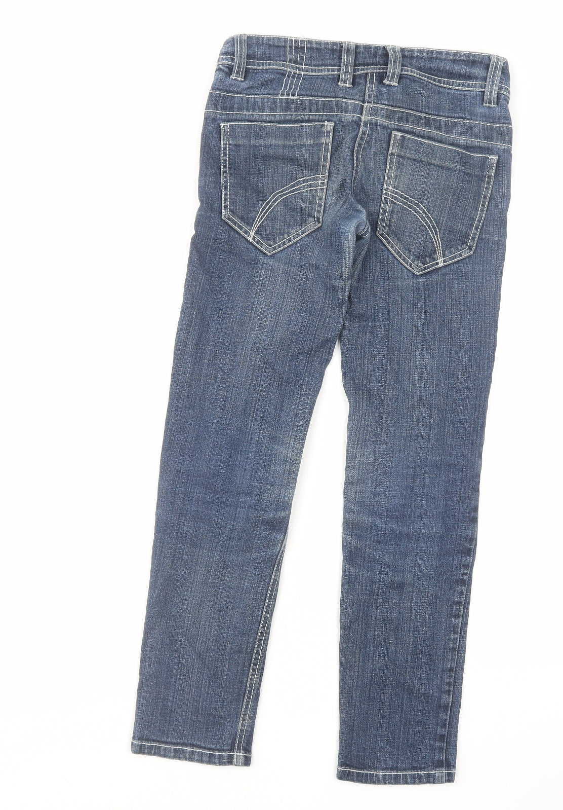 Back view of Denim & Co. girls’ blue cotton skinny jeans, size 9-10, years regular zip
