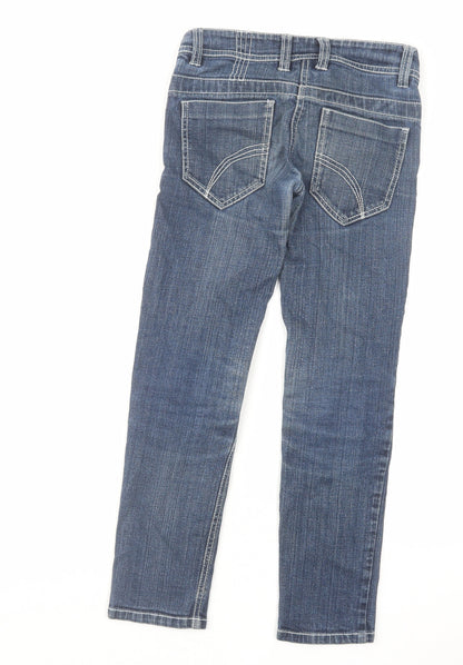 Back view of Denim & Co. girls’ blue cotton skinny jeans, size 9-10, years regular zip