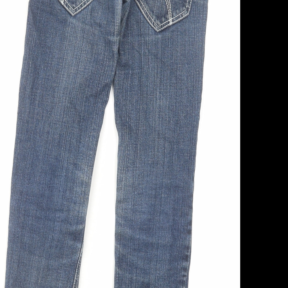Brand and care label for Denim & Co. girls’ blue cotton skinny jeans, size 9-10, years regular zip