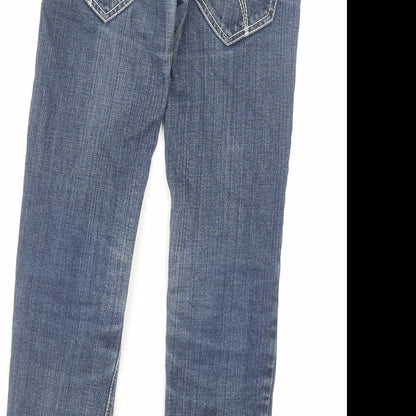Brand and care label for Denim & Co. girls’ blue cotton skinny jeans, size 9-10, years regular zip