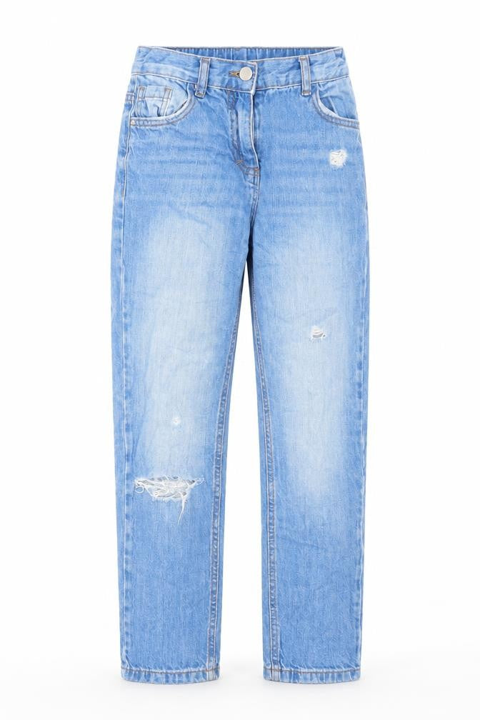 Next Girls Blue Cotton Skinny Jeans Size 10 Years Regular Zip - Distressed
