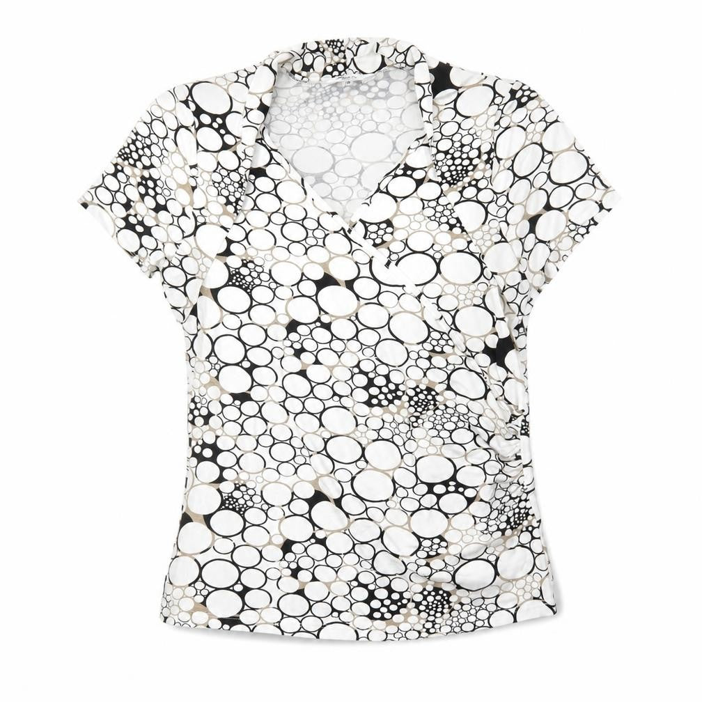 M&Co Womens White Geometric Cotton Basic Blouse Size 12 V-Neck