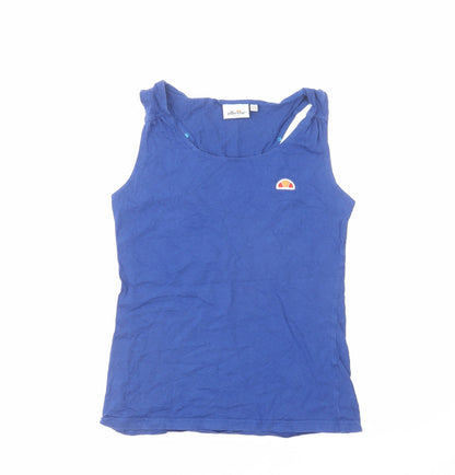 Additional front view of Ellesse women’s blue cotton basic tank, size UK 10, boat neck