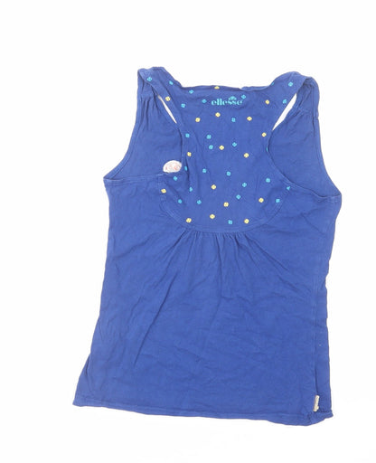 Back view of Ellesse women’s blue cotton basic tank, size UK 10, boat neck