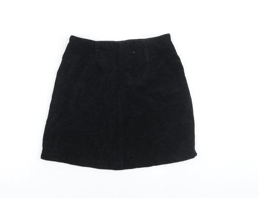 Denim & Co. Womens Black Cotton Mini Skirt Size 10 Zip