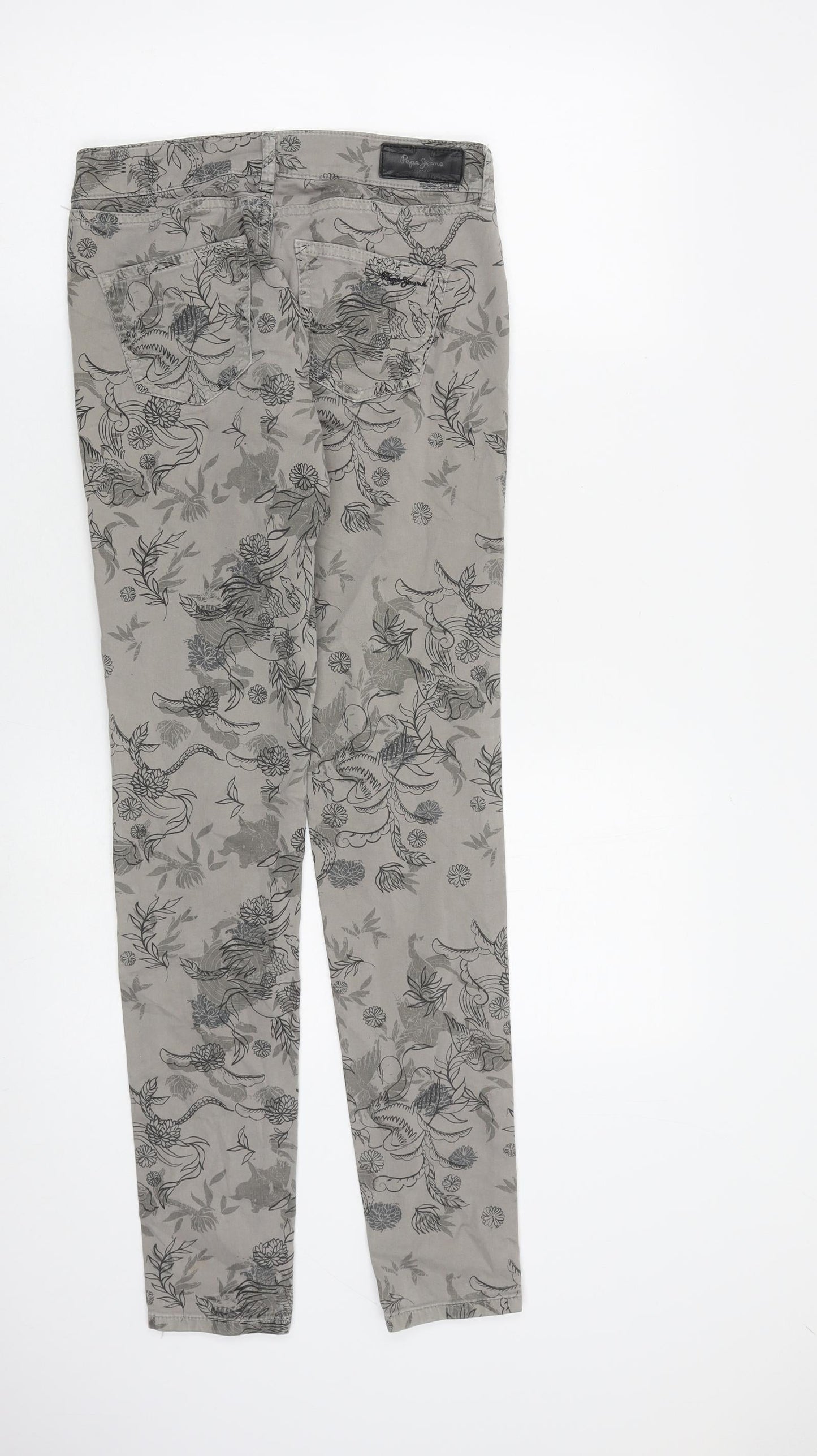 Pepe Jeans Womens Grey Floral Cotton Skinny Jeans Size 26 in L32 in Slim Zip