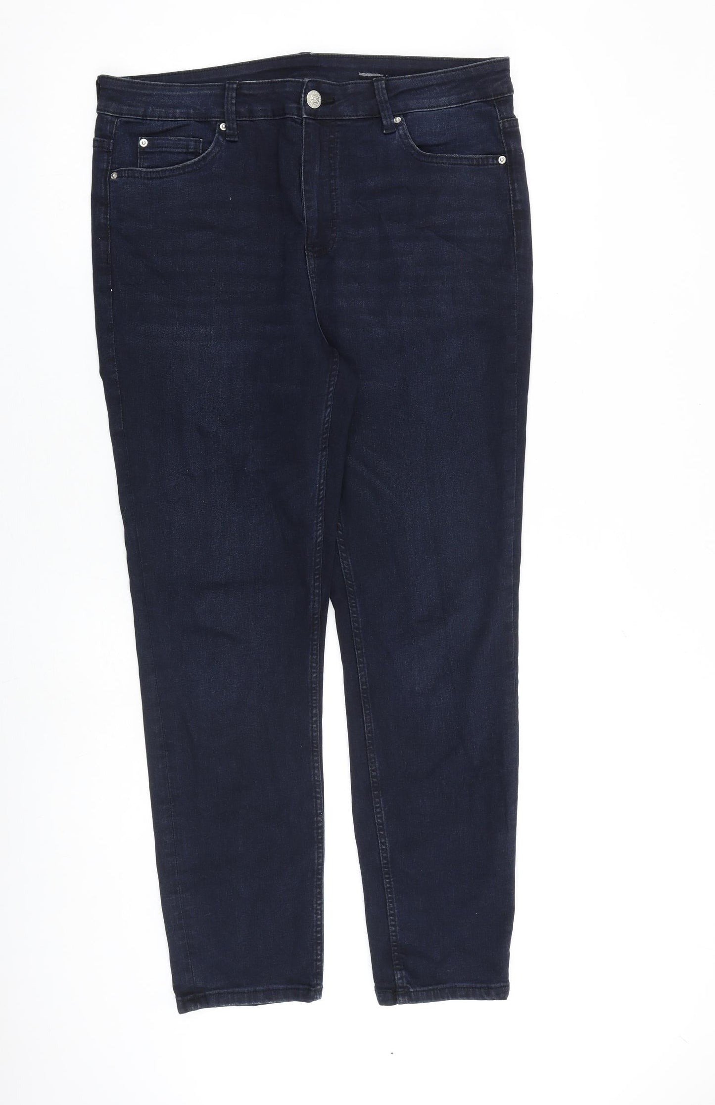 Marks and Spencer Womens Blue Cotton Tapered Jeans Size 34 in L29 in Regular Zip