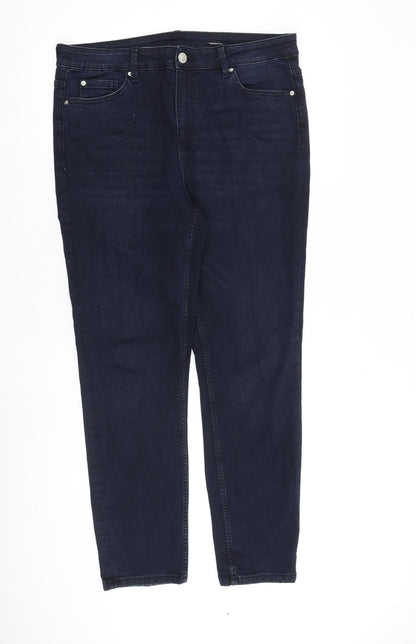 Marks & Spencer Womens Blue Cotton Tapered Jeans Size 34 in L29 in Regular Zip