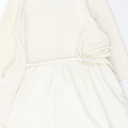 The White Pepper Womens Ivory Polyester A-Line Size S Round Neck Zip