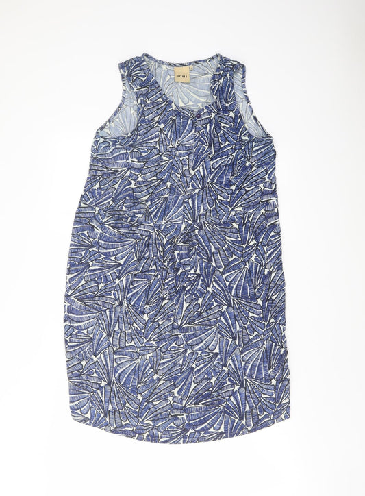 ICHI Womens Blue Geometric Viscose Tank Dress Size 8 Round Neck Pullover
