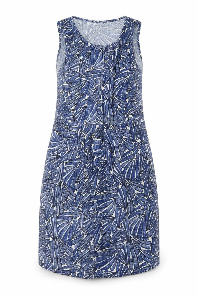 ICHI Womens Blue Geometric Viscose Tank Dress Size 8 Round Neck Pullover