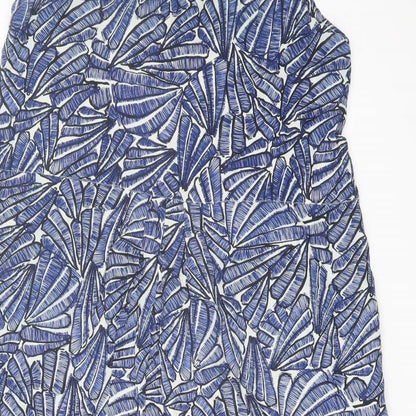 Brand and care label for ICHI women’s blue geometric viscose tank dress, size UK 8, round neck pullover