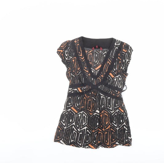 John Richmond Womens Multicoloured Geometric Cotton Basic T-Shirt Size 8 V-Neck