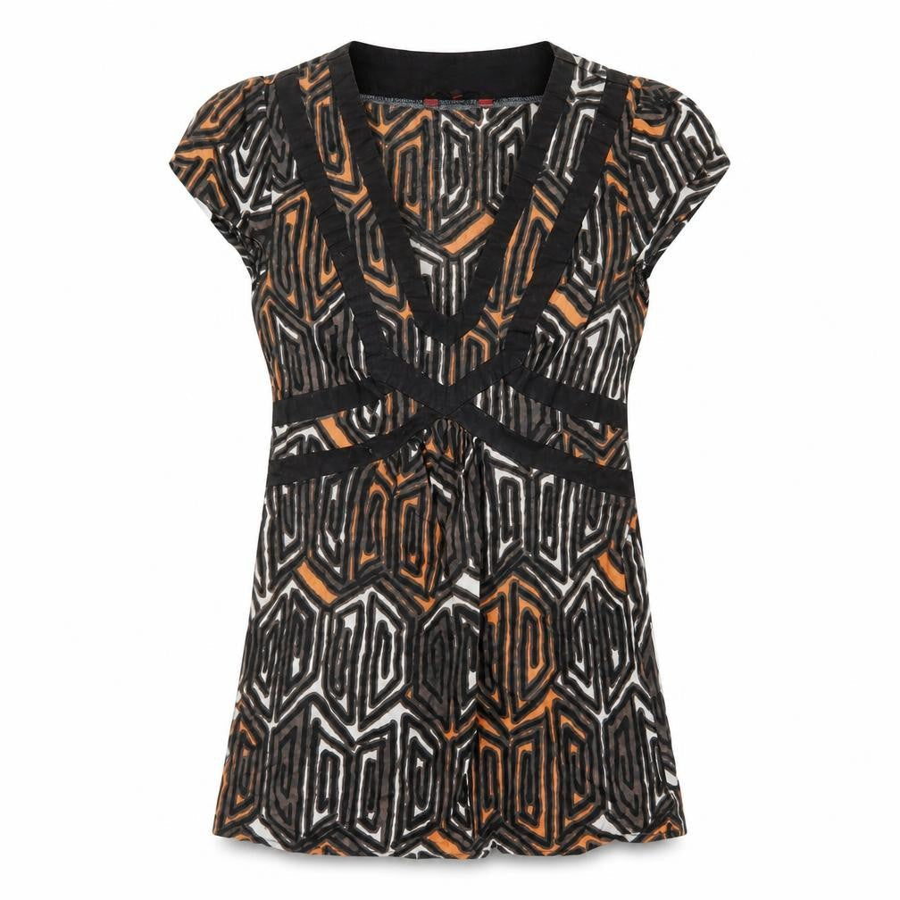 John Richmond Womens Multicoloured Geometric Cotton Basic T-Shirt Size 8 V-Neck