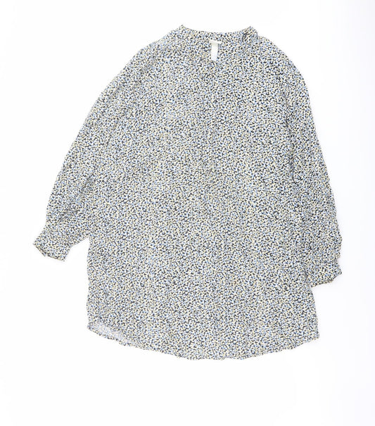 H&M Womens Multicoloured Geometric Viscose Trapeze & Swing Size S Mock Neck Button