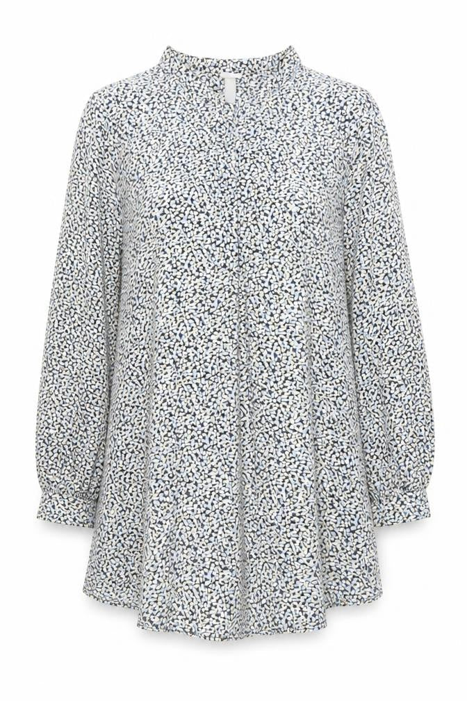H&M Womens Multicoloured Geometric Viscose Trapeze & Swing Size S Mock Neck Button