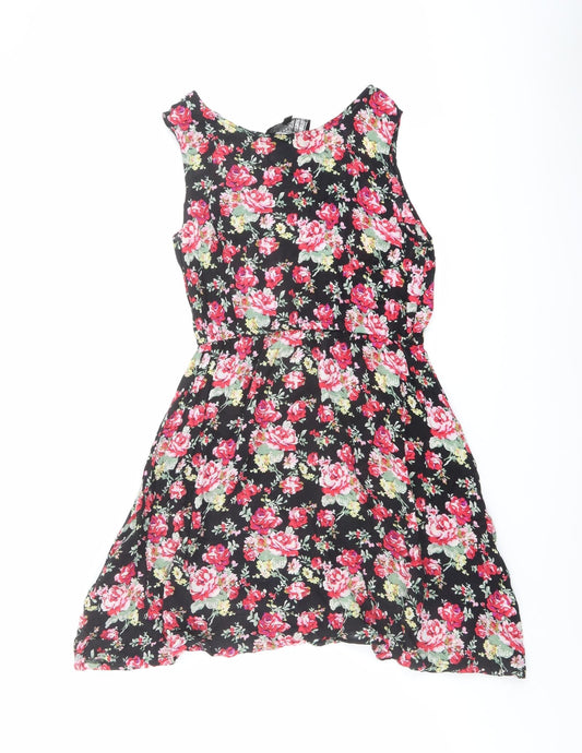 Amber Carystal Womens Multicoloured Floral Cotton Fit & Flare Size M Boat Neck Pullover