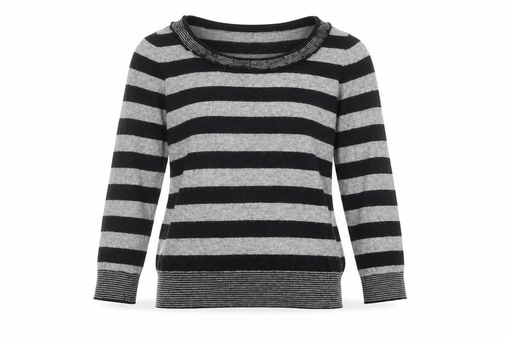 Country Casuals Womens Grey Round Neck Striped Cotton Pullover Jumper Size S