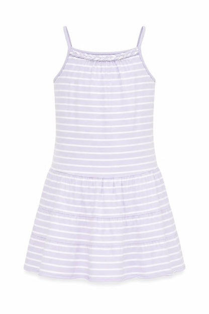 Blue Zoo Girls Purple Striped Cotton Fit & Flare Size 9-10 Years Square Neck Pullover - Braided Neck Detail