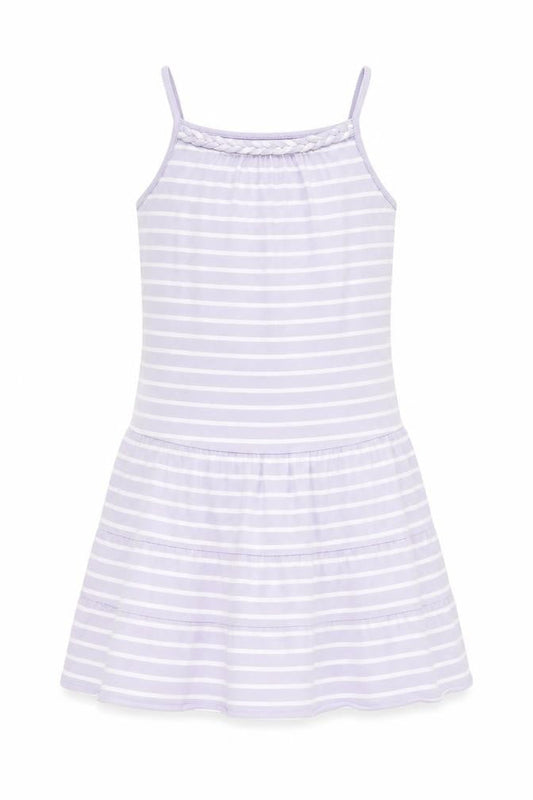 Blue Zoo Girls Purple Striped Cotton Fit & Flare Size 9-10 Years Square Neck Pullover - Braided Neck Detail