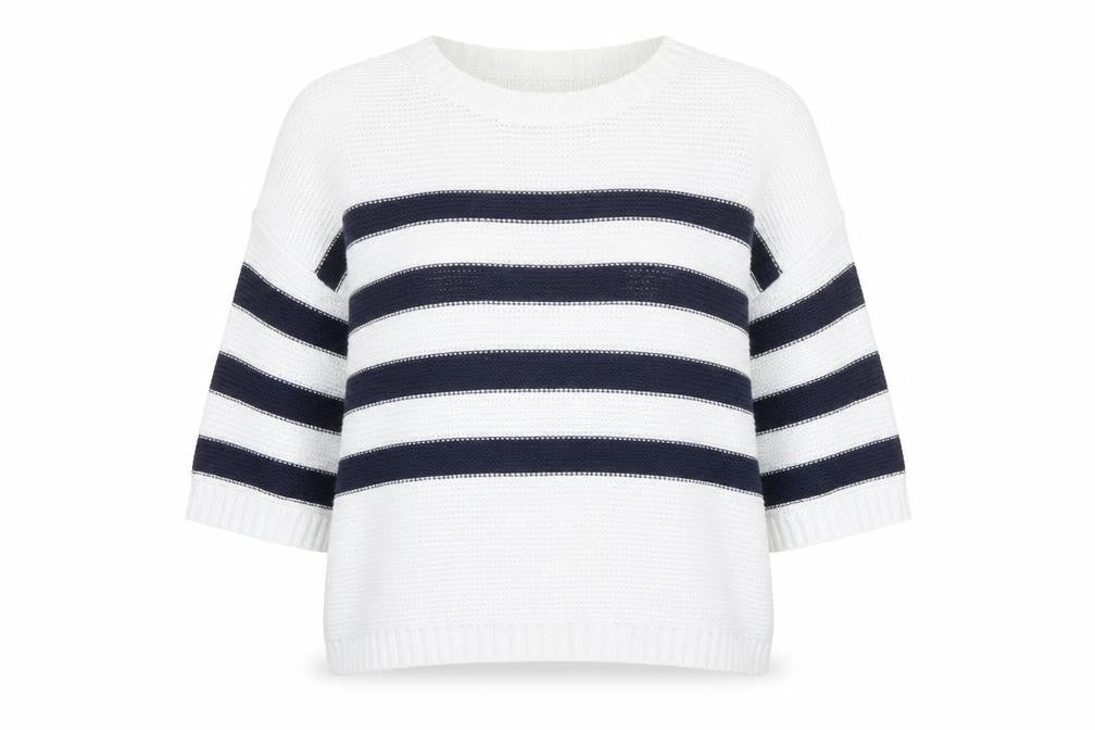 Lottie Lovers Womens White Crew Neck Striped Cotton Pullover Jumper Size 8 - Size 8-10