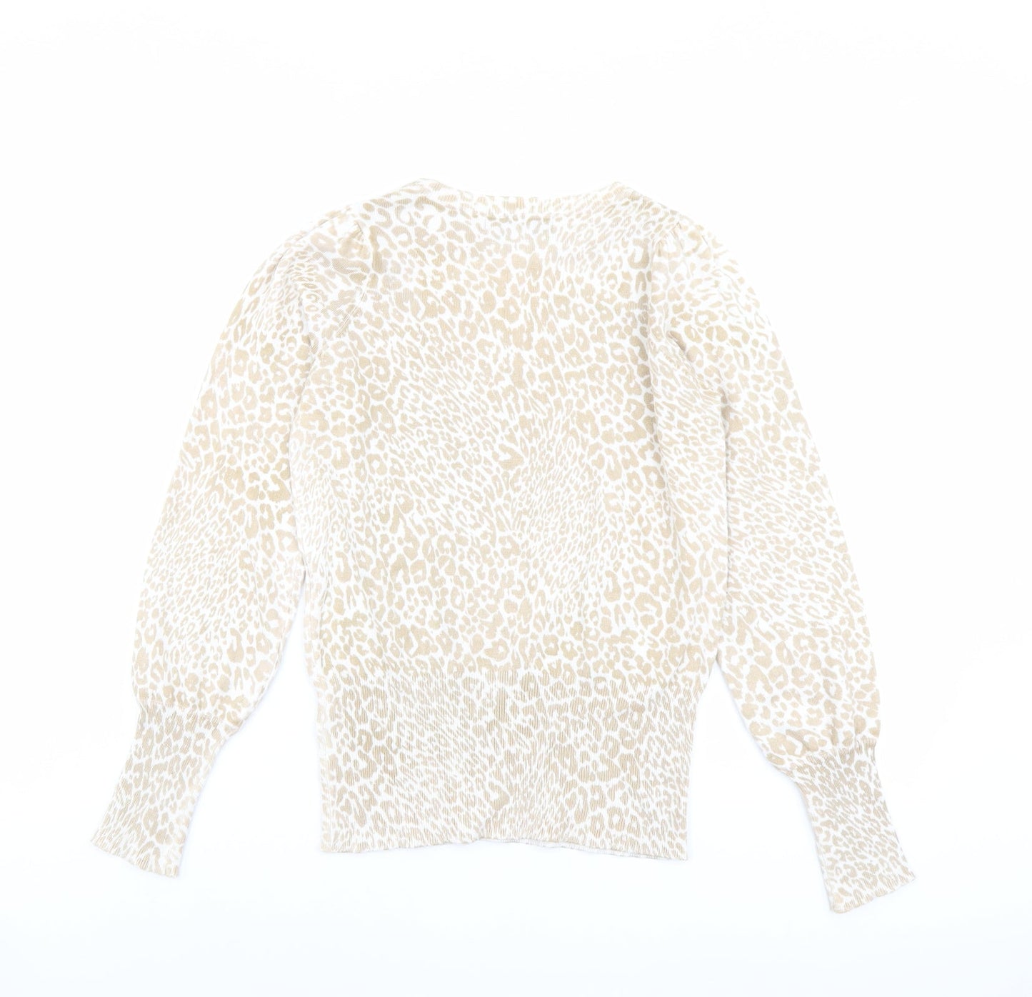 Marks and Spencer Womens Beige Boat Neck Animal Print Viscose Pullover Jumper Size XS - Leopard pattern