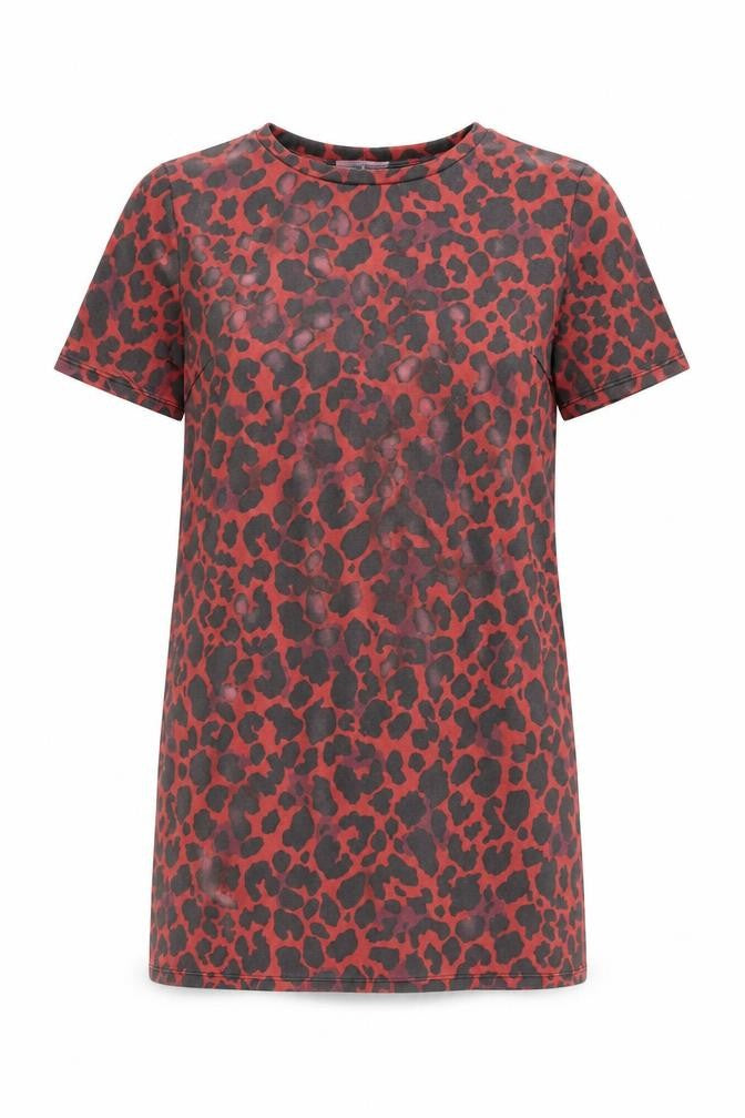 Zara Womens Red Animal Print Polyester Basic T-Shirt Size S Round Neck - Leopard Print