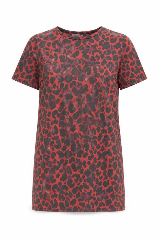Zara Womens Red Animal Print Polyester Basic T-Shirt Size S Round Neck - Leopard Print