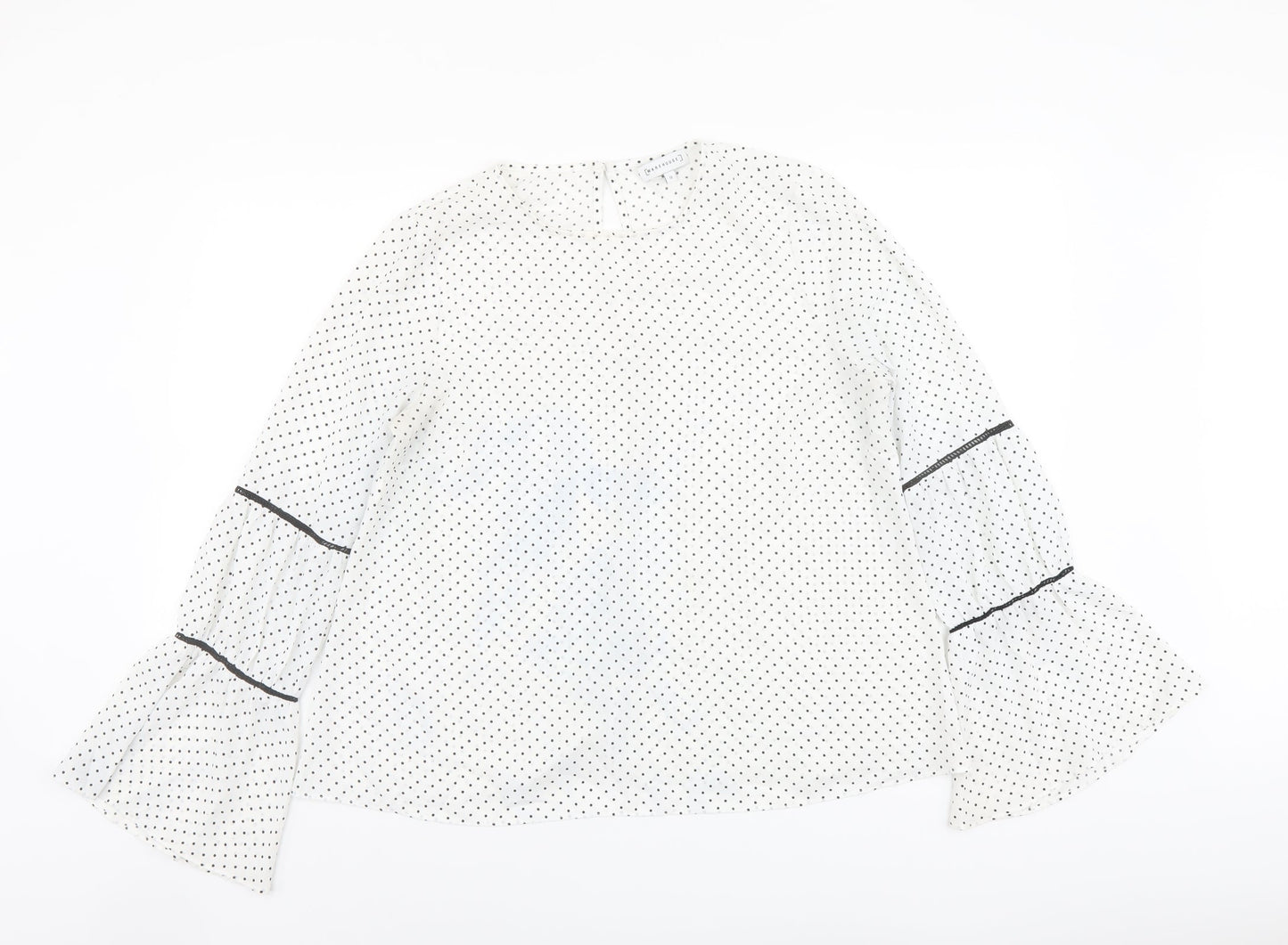 Warehouse Womens White Polka Dot Polyester Basic Blouse Size 12 Round Neck