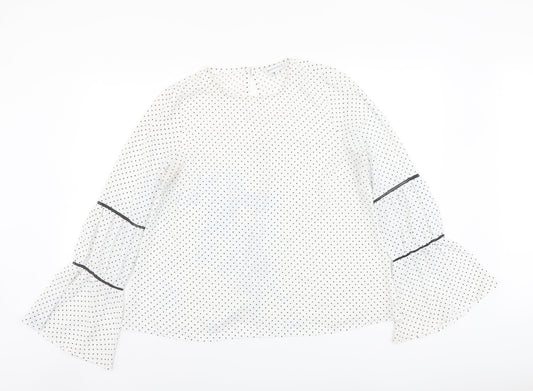 Warehouse Womens White Polka Dot Polyester Basic Blouse Size 12 Round Neck