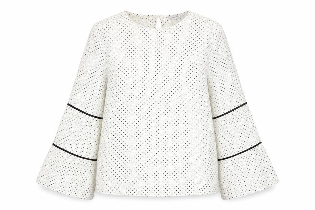 Warehouse Womens White Polka Dot Polyester Basic Blouse Size 12 Round Neck