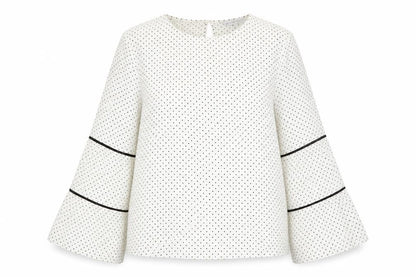 Warehouse Womens White Polka Dot Polyester Basic Blouse Size 12 Round Neck