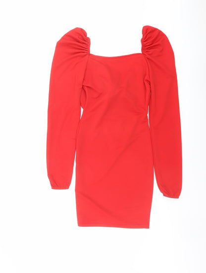 Back view of I SAW IT FIRST women’s red polyester mini, size UK 6, sweetheart pullover - tie front detail