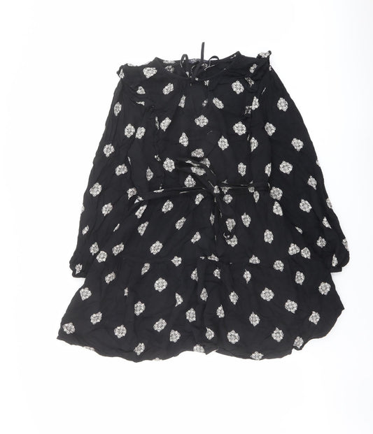 Marks and Spencer Womens Black Geometric Polyester Mini Size 12 Round Neck Tie