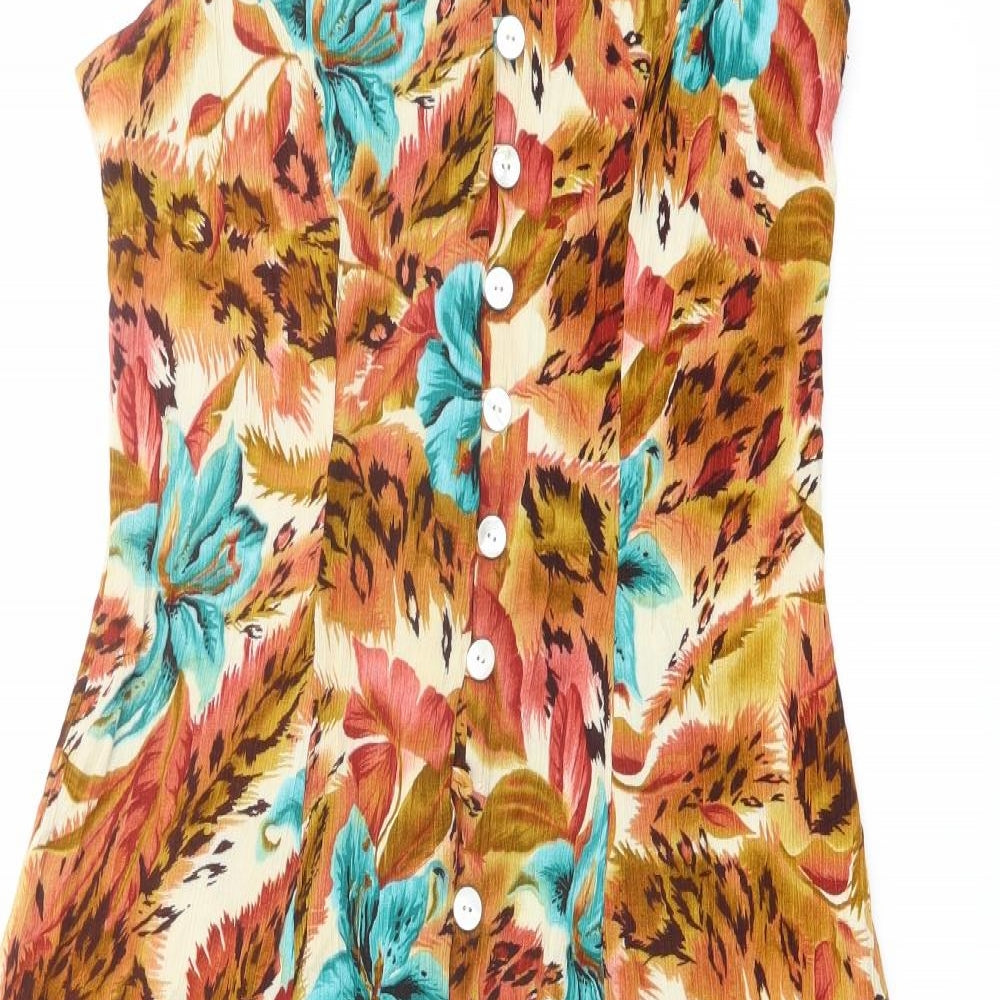 Dressbarn Womens Multicoloured Floral Viscose A-Line Size 8 V-Neck Button