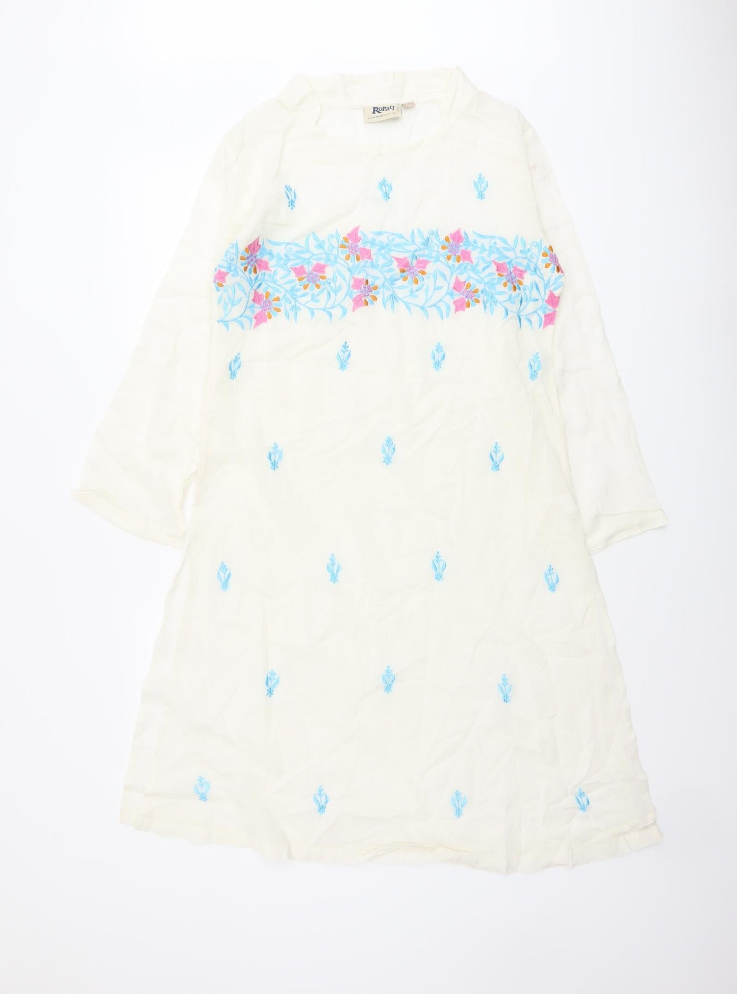 Rupali Womens Ivory Viscose A-Line Size S Round Neck Pullover