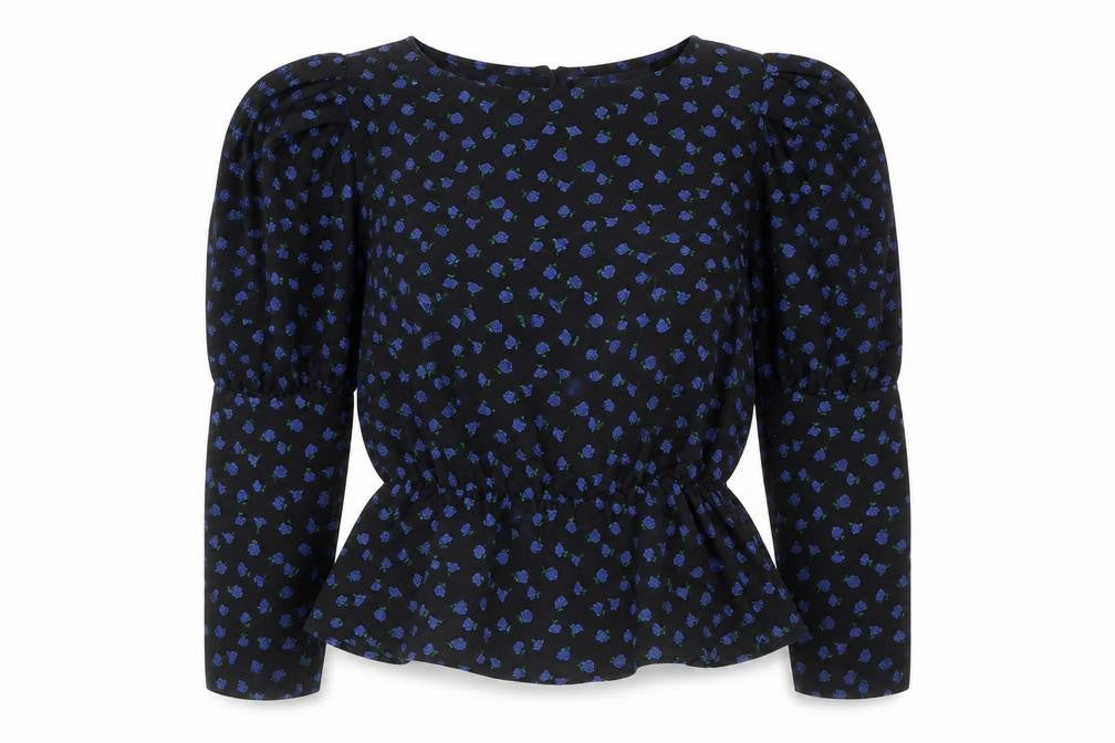 Topshop Womens Black Floral Polyester Basic Blouse Size 10 Round Neck