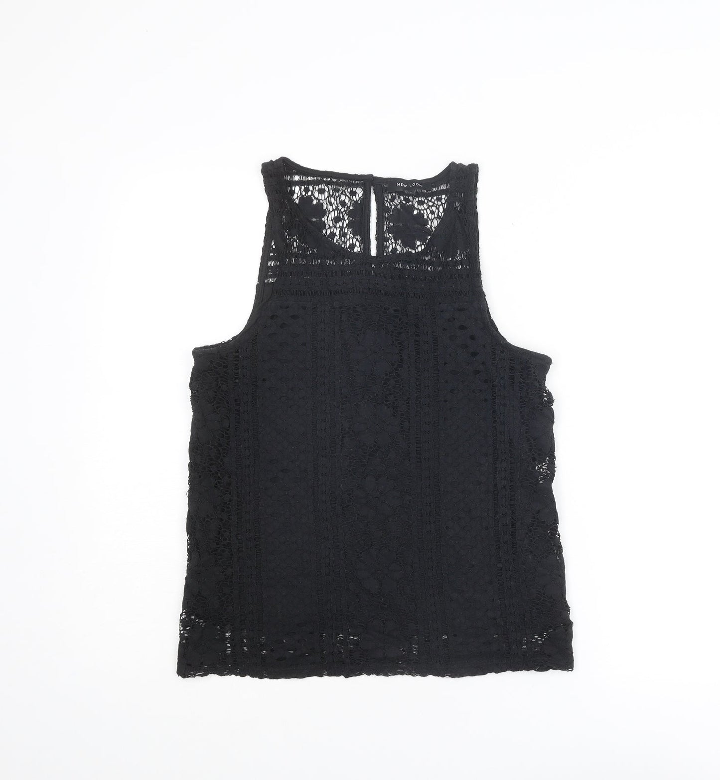 New Look Womens Black Geometric Polyester Basic Tank Size 10 Round Neck