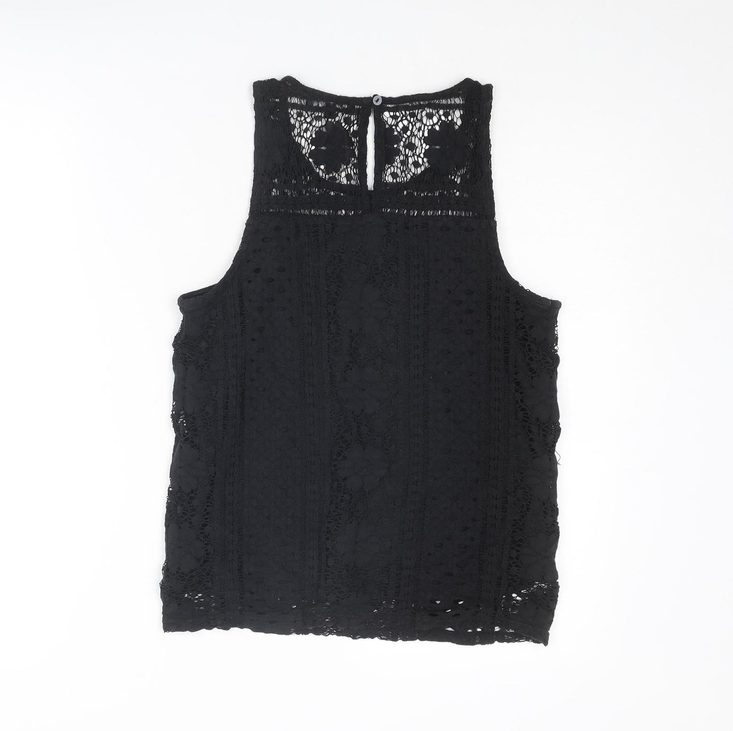 New Look Womens Black Geometric Polyester Basic Tank Size 10 Round Neck