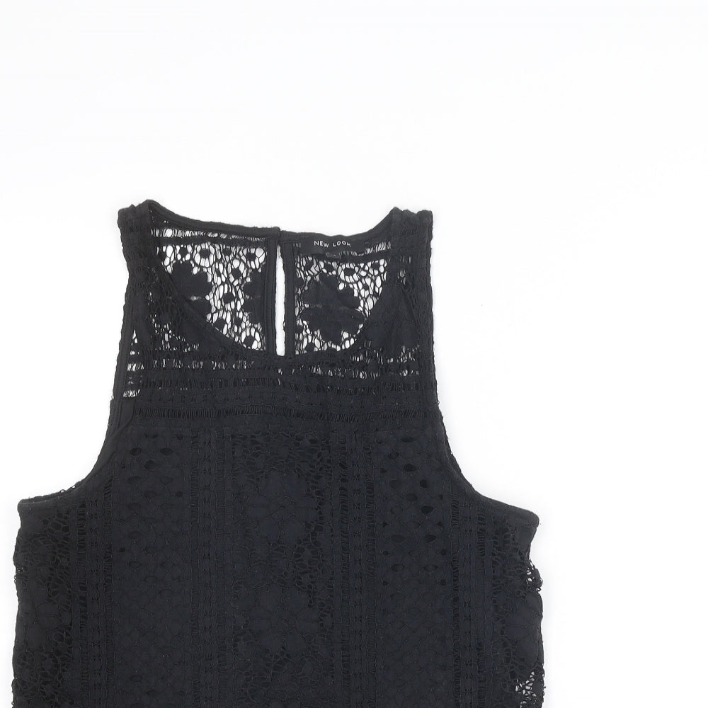 New Look Womens Black Geometric Polyester Basic Tank Size 10 Round Neck