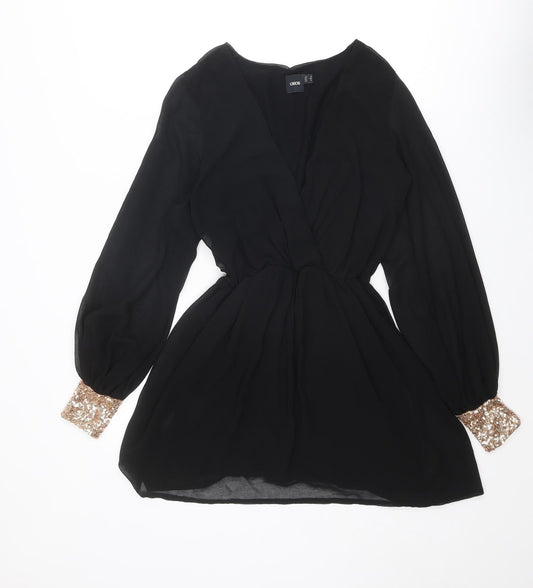 ASOS Womens Black Polyester Mini Size 8 V-Neck Pullover