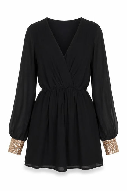 Front view of ASOS women’s black polyester mini, size UK 8, v-neck pullover