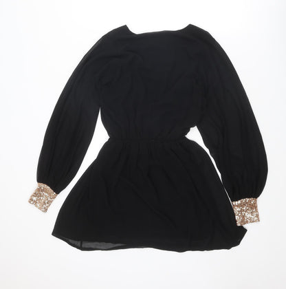 Back view of ASOS women’s black polyester mini, size UK 8, v-neck pullover