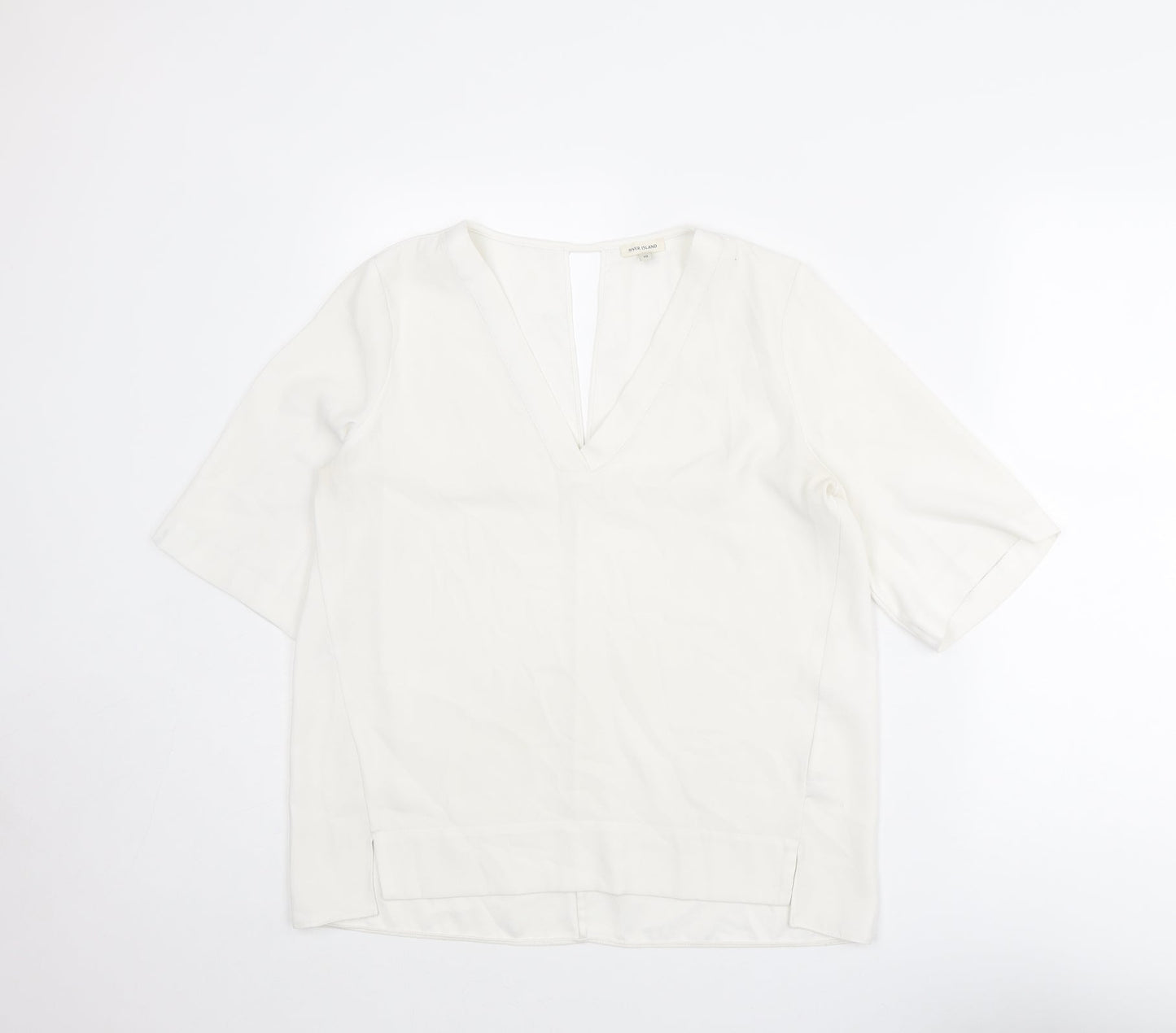 River Island Womens White Polyester Basic T-Shirt Size 10 V-Neck