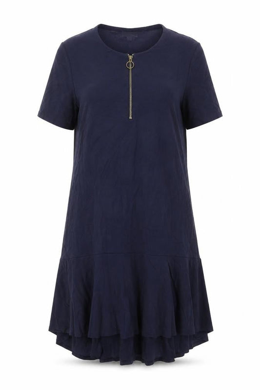 Warehouse Womens Blue Viscose Trapeze & Swing Size 10 Crew Neck Zip