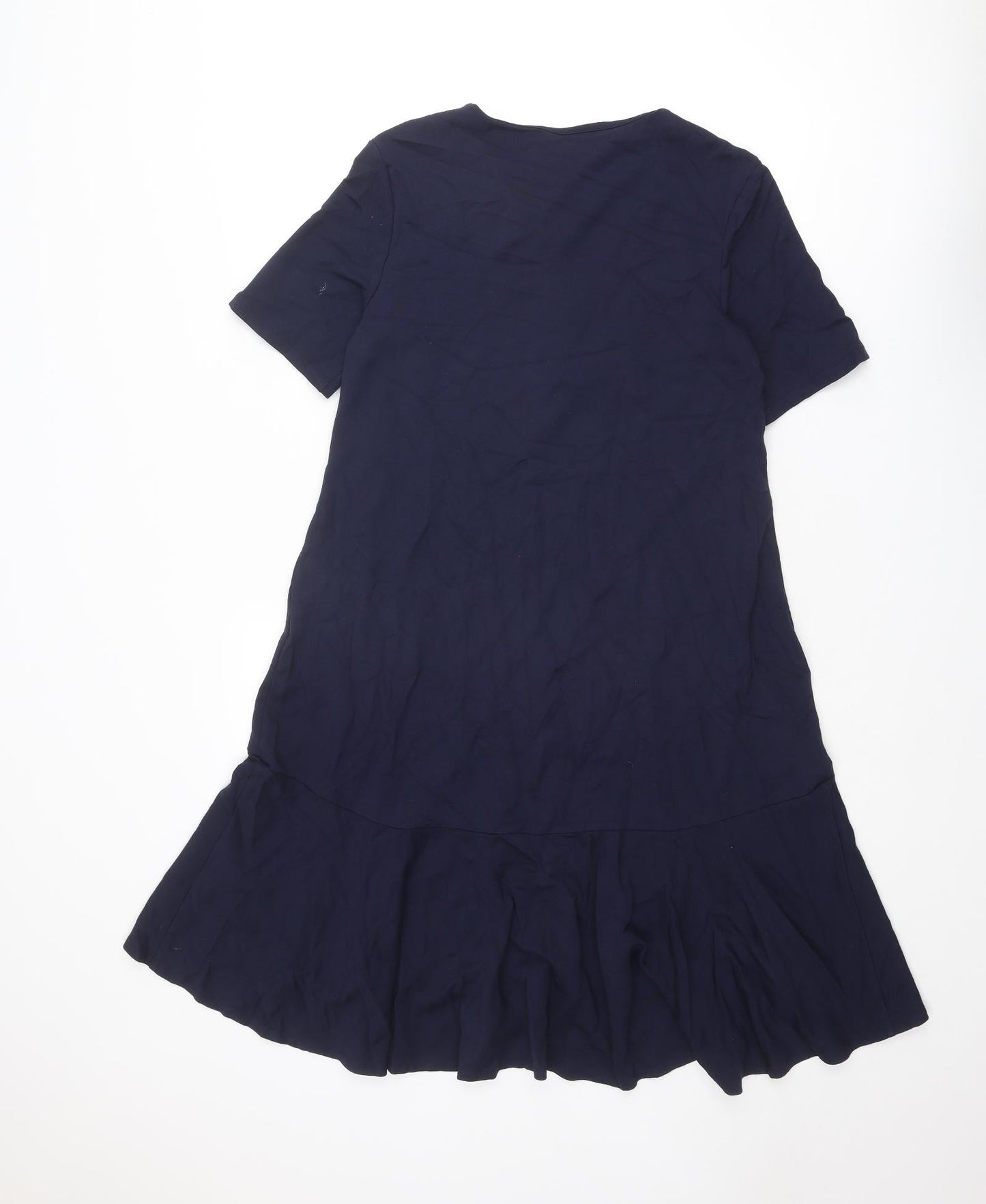 Warehouse Womens Blue Viscose Trapeze & Swing Size 10 Crew Neck Zip