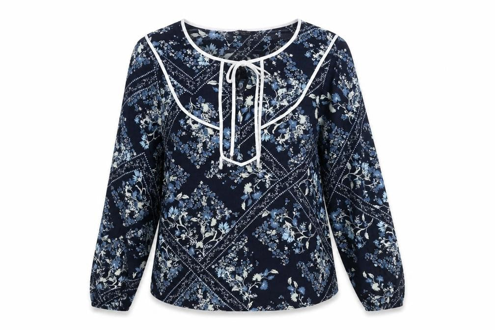 Marks & Spencer Womens Blue Floral Viscose Basic Blouse Size 10 Round Neck
